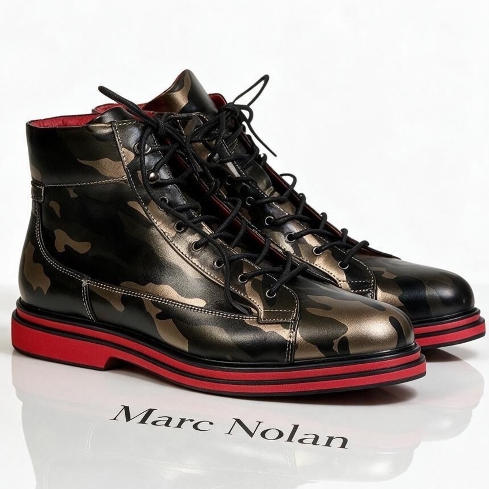 Marc Nolan Aiden Mens Camo Leather Combat Sneaker Boots Red Sole Size 9